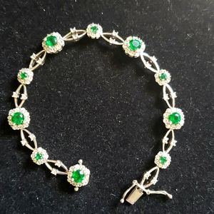 925 green glass & can bracelet